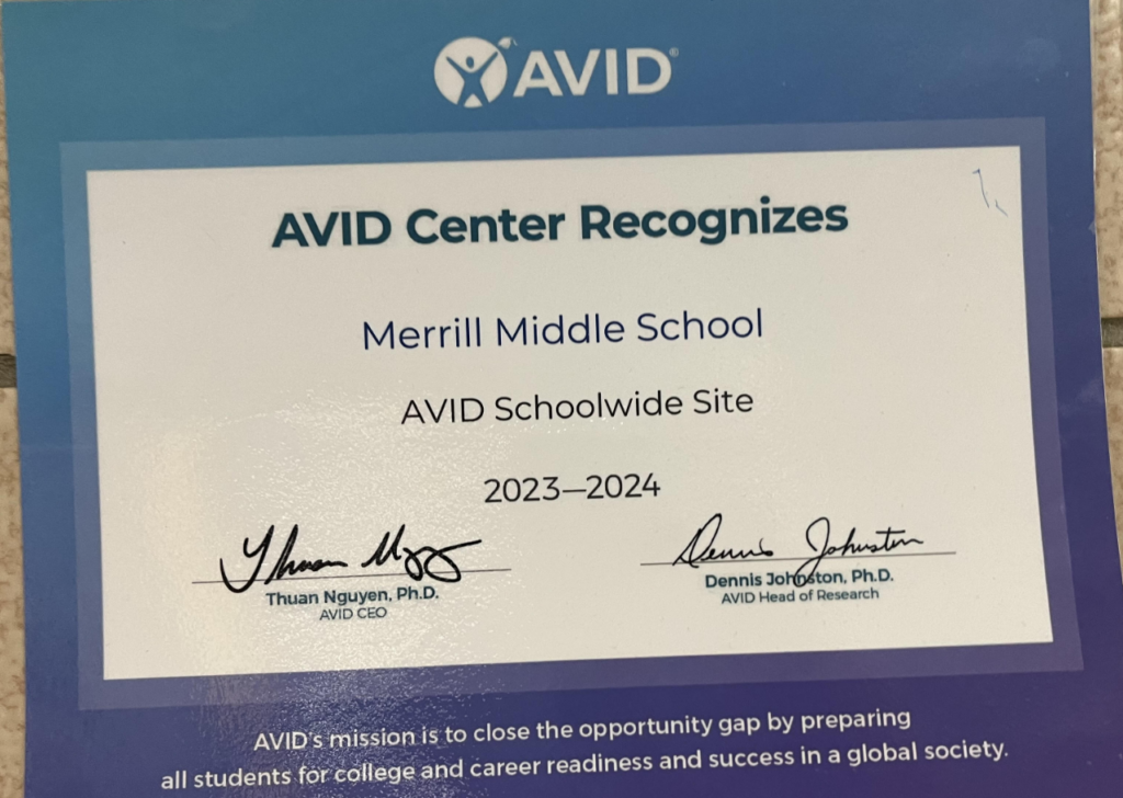 AVID Center Recognition to Merrill for 2023-2024 school year